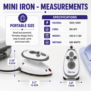 The Quilted Bear Premium Mini Steam Iron with Hardshell Travel Case & Iron Rest - US Plug (Black Case)