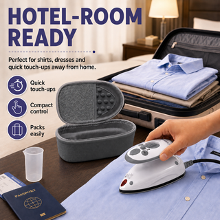 The Quilted Bear Premium Mini Steam Iron with Hardshell Travel Case & Iron Rest - US Plug (Black Case)