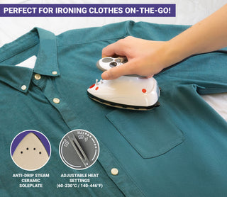 The Quilted Bear Mini Steam Iron - Travel Iron Steam Mini for Effortless Quilting, Crafting, and Wrinkle-Free Clothing - Compact Holiday & Travel Essentials with Hardshell Case (Blue)