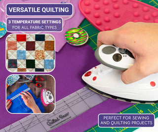 The Quilted Bear Mini Steam Iron - Travel Iron Steam Mini for Effortless Quilting, Crafting, and Wrinkle-Free Clothing - Compact Holiday & Travel Essentials with Hardshell Case (Blue)