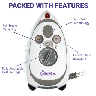 The Quilted Bear Mini Steam Iron - Travel Iron Steam Mini for Effortless Quilting, Crafting, and Wrinkle-Free Clothing - Compact Holiday & Travel Essentials with Hardshell Case (Blue)