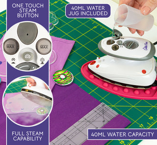 The Quilted Bear Mini Steam Iron - Travel Iron Steam Mini for Effortless Quilting, Crafting, and Wrinkle-Free Clothing - Compact Holiday & Travel Essentials with Hardshell Case (Black)