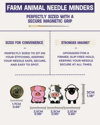 The Quilted Bear Needle Minders Set - Farm Animals (Sheep, Cow & Pig)