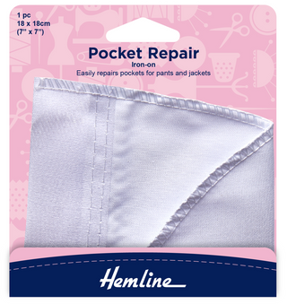 Hemline White Iron-On Pocket Repair 18 x 18cm