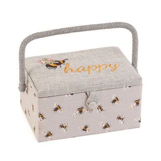 Hobby Gift Medium Sewing Box with Embroidered Lid - Bee Happy