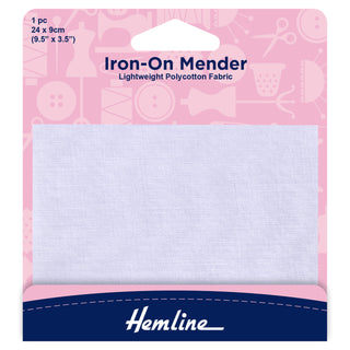 Hemline Polycotton Patch Iron-On Mender 24cm x 9cm - White