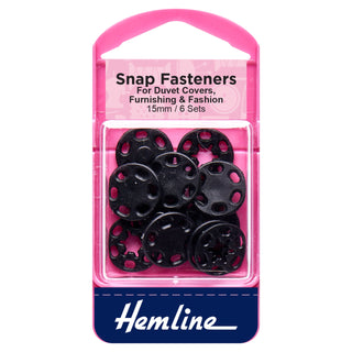 Hemline black Sew-On Plastic Snap Fasteners 15mm - 6 Pack