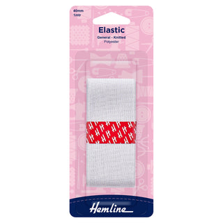 Hemline General Purpose White Polyester Soft Stretch Knitted Elastic 1m x 40mm