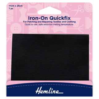 Hemline Black Quickfix Iron-On Cotton Patches 11cm x 25cm