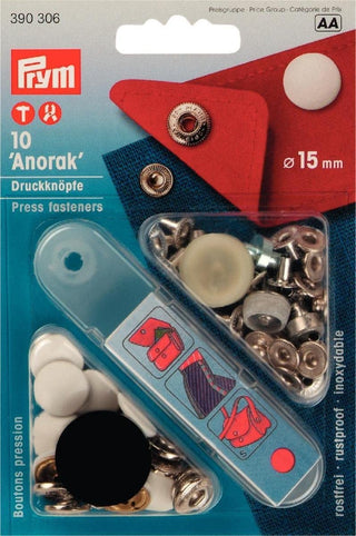 Prym Non-Sew Anorak Snap Fasteners White 15mm