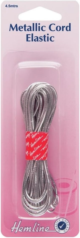 Hemline Silver Metallic Cord Elastic 4.5m x 1.3mm