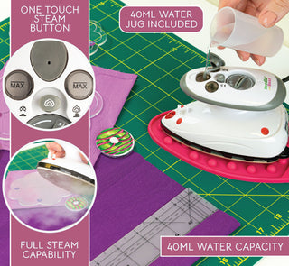 Needle and Bear Mini Steam Iron with Hard Travel Case (Pink Case)