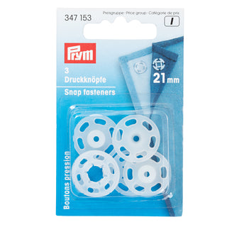 Prym Plastic Sew-On Snap Fasteners 21mm Transparent