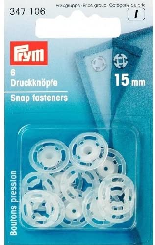 Prym Plastic Sew-On Snap Fasteners 15mm Transparent