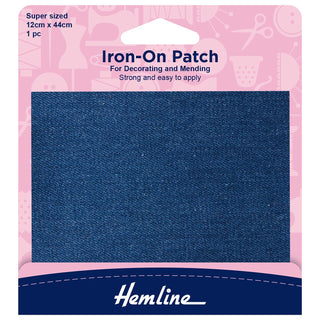 Hemline Iron-On Cotton Twill Patches 10cm x 15cm - Light Denim
