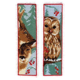 Vervaco Counted Cross Stitch Kit Bookmark Owl and Deer Set of 2