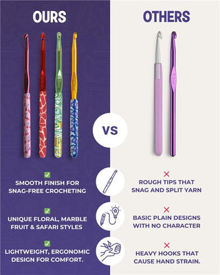 The Quilted Bear 12 Piece Ergonomic Crochet Hook Set -  2mm-8mm (Pink Fruit Print)