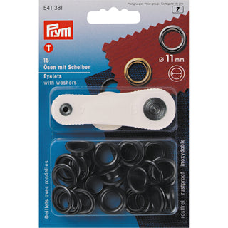 Prym Black Oxydized Eyelets and Washers 11.0mm - 15 Pieces