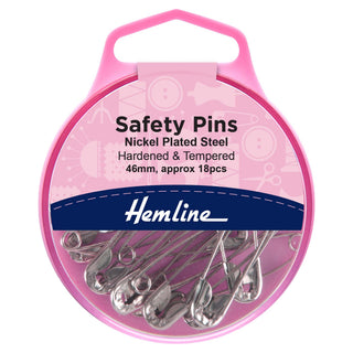 Hemline Nickel Safety Pins 46mm 18 Pack
