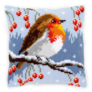 Vervaco Red Robin in WinterCushion Cross Stitch Kit