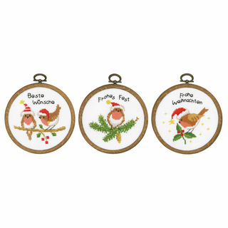 Vervaco Counted Cross Stitch Kit: 3 Miniatures: Christmas Birds: Set of 3