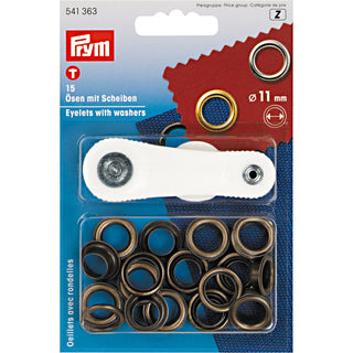 Prym Antique Brass Eyelets and Washers 11.0mm - 15 Pieces