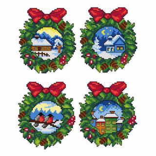 Orchidea Counted Cross Stitch Kit: Christmas Wreaths: Set of 4
