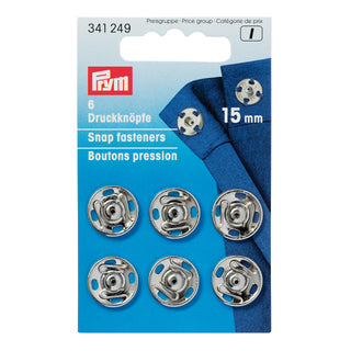 Prym Brass Sew-On Snap Fasteners 15mm Silver