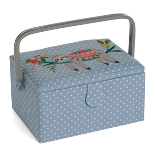 Hobby Gift blue and white Polka Dot Sloth Sewing Box - 19cm x 26cm x 14.5cm