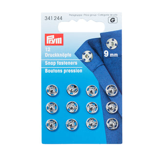 Prym Silver Sew-On Snap Fasteners 9mm - 12 Pieces