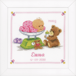 Vervaco Counted Cross Stitch Kit: Birth Record: Baby & Bear