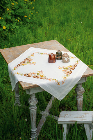 Vervaco Embroidery Kit Tablecloth Hedgehogs & Autumn Leaves