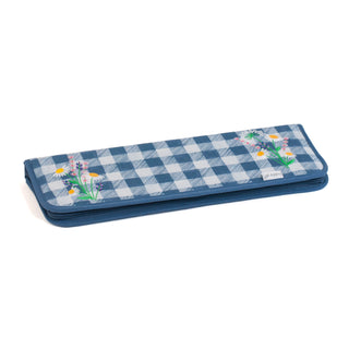 Hobby Gift Hard Embroidered Knitting Pin Case - Wild Floral Plaid - Empty