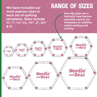 Needle and Bear Square Quilting Templates - Set of 8 (3/4 inch - 3 inches)