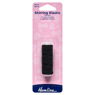 Hemline Black Polyester Shirring Elastic 20m x 0.75mm