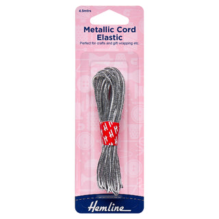 Hemline Silver Metallic Cord Elastic 4.5m x 1.3mm