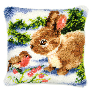 Vervaco Winter Scene Rabbit and Robin Cushion Latch Hook Kit