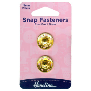 Hemline Gold Sew-On Snap Fasteners 18mm 2 Pack