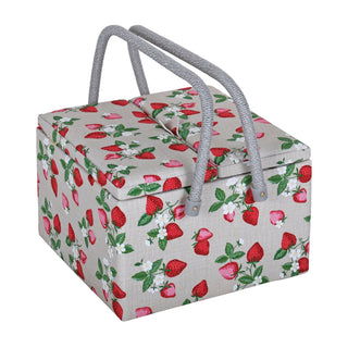 Hobby Gift Sewing Box (L): Twin Lid: Square: Strawberry Greenhouse