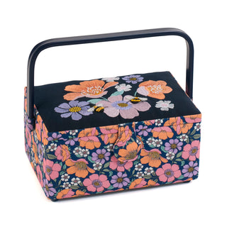 Hobby Gift Medium Rectangle Sewing Box with Embroidered Lid - Garden Serenade