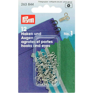Prym Silver Spring Hooks and Eyes - Size 1 - 12 Pieces