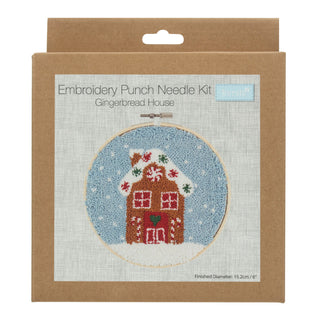 Trimits Punch Needle Kit Floss and Hoop Gingerbread House