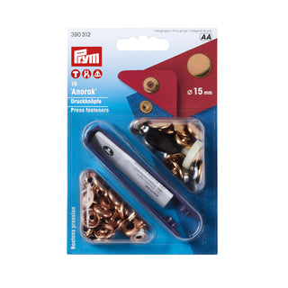 Prym Copper Non-Sew Press Fastener ''Anorak" 15mm - 10 Pieces
