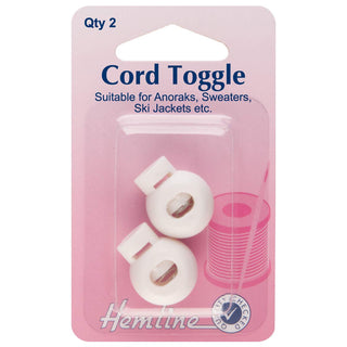 Hemline 6mm White Cord Toggles 2 Pack