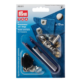 Prym Silver/Black Non-Sew Trouser Hooks and Bars 13mm - 4 Pieces