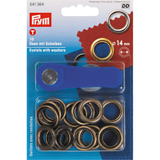 Prym Antique Brass Eyelets and Washers 14.0mm - 10 Pieces