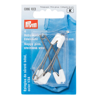 Prym Nappy Safety Pins with Fastening Cap 55mm - Pack of 4, White