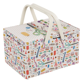 Hobby Gift Sewing Box (L): Twin Lid: Appliqué and Embroidered: Haby Notions