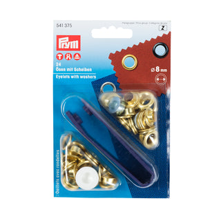 Prym Gold-Coloured Eyelets and Washers 8mm - 24 Pieces