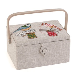 Hobby Gift Medium Sewing Box with Embroidered Lid - Birds on Bobbin